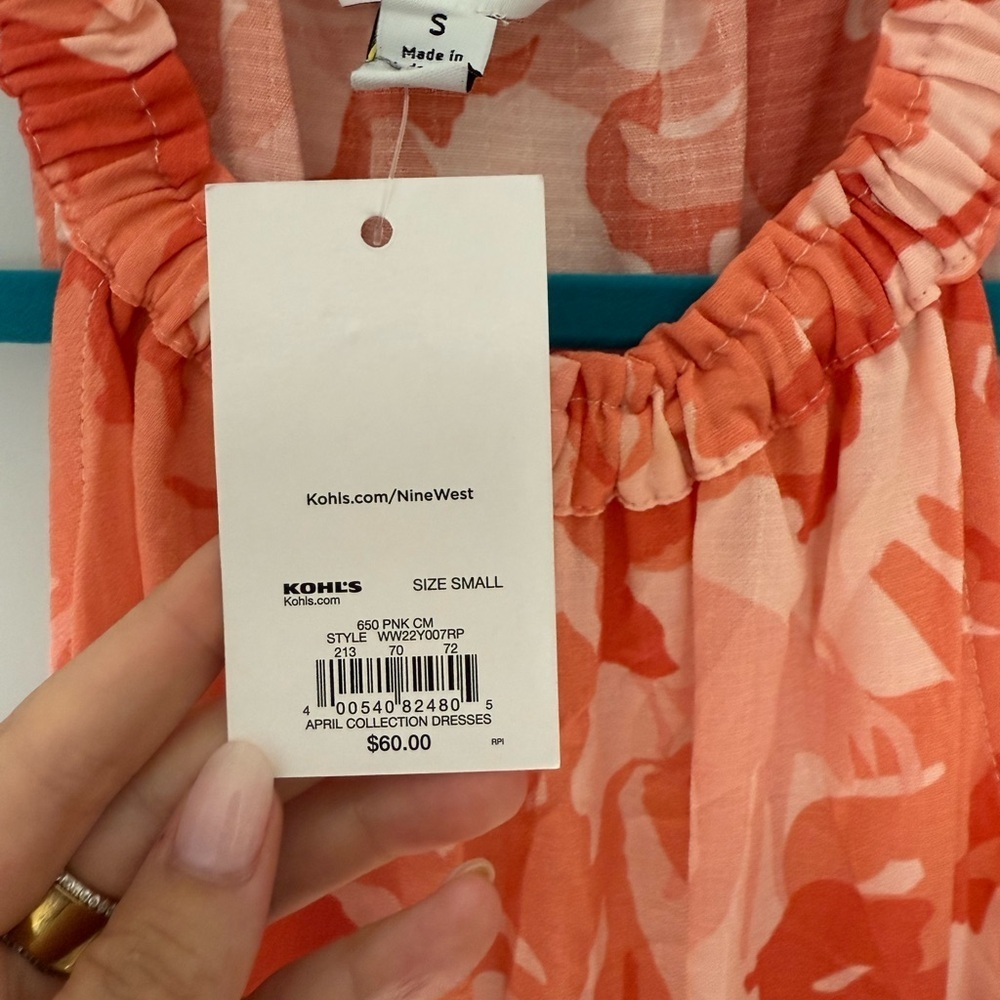NWT Nine West Coral Floral High Neck Dress - Picture 3 of 4